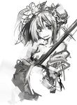  copyright_request fujiwara_akina greyscale monochrome short_hair sketch solo sword weapon 