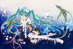  aqua_hair bare_shoulders bare_tree blue_eyes boots detached_sleeves dragon hatsune_miku hayaseiku long_hair pleated_skirt scarf sitting skirt solo star thigh_boots thighhighs tree twintails vocaloid 