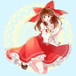  bad_id bad_pixiv_id bow brown_eyes brown_hair detached_sleeves dress gum_(gmng) hair_bow hair_tubes hakurei_reimu long_hair solo touhou 