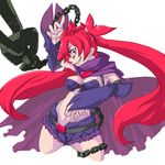  arcana_heart arcana_heart_3 artist_request breasts cape chain crazy_eyes detached_sleeves long_hair medium_breasts red_hair scharlachrot solo twintails 