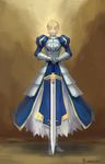  ahoge armor armored_dress artoria_pendragon_(all) blonde_hair closed_eyes dress excalibur fate/stay_night fate_(series) faulds puffy_sleeves realistic saber sunmoon911 sword weapon 