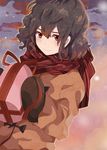  akishima_kei bad_id bad_pixiv_id blush brown_eyes brown_hair coat gift holding holding_gift inazuma_eleven_(series) inazuma_eleven_go male_focus mittens ribbon scarf shindou_takuto solo 