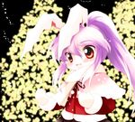  alternate_hairstyle animal_ears bunny_ears chibi christmas highres long_hair mittens ponytail purple_hair red_eyes reisen_udongein_inaba scarf snow solo touhou yume_shokunin 