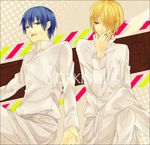  blonde_hair blue_eyes blue_hair chef cigarette hair_over_one_eye highres multiple_boys satou_jun short_hair smoking souma_hiroomi washi_(micino) working!! yellow_eyes 