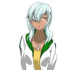  dark_skin dog_tags eyepatch genderswap inazuma_eleven inazuma_eleven_(series) long_hair sakuma_jirou white_hair 