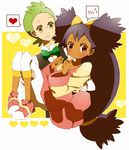 couple dark_skin dent_(pokemon) green_eyes green_hair iris_(pokemon) long_hair pokemon pokemon_(anime) pokemon_(game) pokemon_black_and_white pokemon_bw 