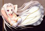  breasts dress fate/zero fate_(series) irisviel_von_einzbern large_breasts long_hair red_eyes shadoued solo white_hair 