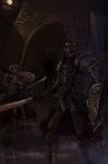  1girl armor frank-syou full_armor knight pixiv_fantasia pixiv_fantasia_wizard_and_knight shield sword weapon white_hair 