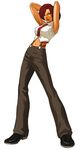  armpits arms_up boots crop_top full_body highres lips mature navel necktie nona official_art pants red_hair shirt short_hair simple_background sleeveless solo suspenders the_king_of_fighters the_king_of_fighters_2002 vanessa_(king_of_fighters) 