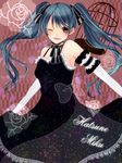  arm_garter bad_id bad_pixiv_id birdcage black_dress cage character_name choker dress elbow_gloves gloves hatsune_miku long_hair one_eye_closed pink_eyes ribbon_choker solo suke_(sukerin) twintails vocaloid 
