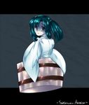  bad_id bad_pixiv_id bucket copyright_name green_eyes green_hair hair_bobbles hair_ornament in_bucket in_container japanese_clothes kimono kisume letterboxed looking_back mkz pale_skin solo touhou twintails wide_sleeves wooden_bucket yukata 