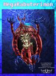  atlurkabuterimon beetle blue blue_background claws digimon horn lightning male megakabuterimon meghan_hupp multiple_arms plain_background red solo teeth 