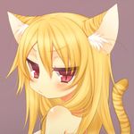  :/ animal_ears blonde_hair blush inuue_kiyu jitome long_hair looking_back original red_eyes solo tail tiger_ears tiger_tail upper_body 