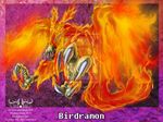  2010 avian beak birdramon blue_eyes claws digimon female fire firebird meghan_hupp orange red solo teeth wings 