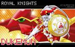  amber_eyes armor chibi digimon dukemon gallantmon grani green_eyes helmet knight lance male red shield silvertree white white_body 