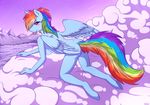  all_fours anthro anthrofied blackfury blush breasts cloud equine feathers female friendship_is_magic hair hooves horse long_hair looking_at_viewer mammal mountain multi-colored_hair my_little_pony night nude outside pegasus pink_eyes pony rainbow_dash_(mlp) rainbow_hair sky smile solo tail wings 