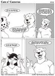  black_and_white cat cats_n&#039;_cameras cats_n'_cameras cheetah comic dialog dialogue english_text feline female greyscale james_di_benedetto james_m_hardiman josephine_rodgers male mammal monochrome polar_bear svetlana_(cnc) tail text webcomic 