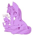  dragon english_text equine female feral friendship_is_magic horn horse jacorey male mammal micro monochrome my_little_pony pony purple_and_white scalie spike_(mlp) text twilight_sparkle_(mlp) unicorn 