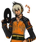  beatmania beatmania_iidx character_request fingerless_gloves gloves headphones jacket jewelry male_focus necklace record red_eyes solo white_hair 