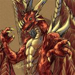  digimon dragon examon green_eyes horn male margergona red red_scales scalie solo spikes wings 