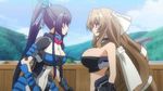  animated animated_gif aoi_kimi blue_hair bodysuit breasts brown_hair fingerless_gloves gloves honda_futayo huge_breasts kyoukai_senjou_no_horizon kyoukaisenjou_no_horizon long_hair lowres original_clip slap slapping very_long_hair white_bow 