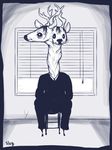  cervine chair creepy deer hair hooves horn mammal multi_head nightmare_fuel siamese_twin sitting slug_(artist) window 