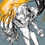  claws copyright_request fire fujiwara_akina horns lowres pointy_ears scarf short_hair sketch solo 