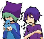  2boys chewing eating lowres luka multiple_boys original salamander surprise surprised 