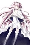  bad_id bad_pixiv_id capelet die_(die0118) dress earmuffs fur_trim gloves kaname_madoka long_hair mahou_shoujo_madoka_magica pink_hair smile solo spoilers thighhighs two_side_up ultimate_madoka very_long_hair yellow_eyes 