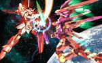  00_raiser battle earth energy_sword gundam gundam_00 highres mecha no_humans reborns_gundam space sparkle sword trans-am weapon zefai 