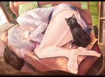  bare_legs barefoot cat couch dog feet foreshortening legs letterboxed long_legs lying on_side original silver_hair sleeping soles solo sts toes 