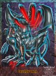  2010 abs black claws crouching demon devidramon digimon dragon glowing male meghan_hupp multiple_eyes red_eyes solo tail teeth wings 