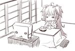  :3 =_= bad_id bad_pixiv_id blanket cup die_(die0118) kaname_madoka kotatsu kyubey long_hair mahou_shoujo_madoka_magica smile solo spoilers table television two_side_up ultimate_madoka very_long_hair 