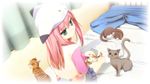  animal cat game_cg hat kazami_haruki ninomae_sakura pink_hair shunki_gentei_poco_a_poco 
