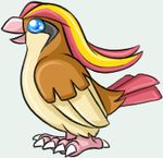  articuno_(artist) avian beak bird blonde_hair blue_eyes brown brown_body chibi claws hair happy low_res nintendo pidgeot pok&#233;mon red red_hair solo tail video_games yellow 