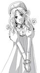  70s bonnet dress flower hyousaki_mihoko marybell_portsnell monochrome oldschool poe_no_ichizoku puffy_sleeves rose smile solo victorian 
