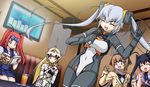  android antennae aoba_anoa arnval blonde_hair blue_hair bow brown_hair busou_shinki cheering drink grey_hair hanafuuma_gesshi karaoke kokoro_belmont multiple_girls music non-web_source open_mouth otomedius otomedius_excellent puffy_sleeves red_hair ribbon school_uniform singing skirt strarf twintails 