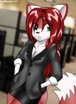  breasts business_suit canine cat cat-fox cleavage clothed clothing feline female fox foxcat green_eyes hair linda linda_wright mammal office pencil_skirt red_hair solo tail terdburgler 