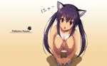  animal_ears breasts catgirl cygnus_(artist) fang k-on! long_hair nakano_azusa purple_hair red_eyes topless twintails 