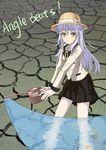  angel_beats! broken_ground copyright_name dry_earth hat highres long_hair looking_at_viewer school_uniform shuizhanglang silver_hair skirt smile solo sun_hat tenshi_(angel_beats!) typo water watering_can yellow_eyes 