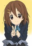  bad_id bad_pixiv_id brown_eyes brown_hair core_(mayomayo) hirasawa_yui k-on! pantyhose school_uniform short_hair solo v 