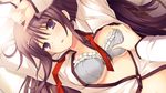  black_hair bra breast_grab game_cg long_hair mutou_kurihito open_shirt seifuku shunki_gentei_poco_a_poco underwear yuki_natsume 