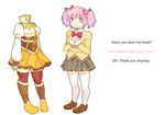  boots bow breasts brown_legwear comic corset detached_sleeves english fingerless_gloves flat_chest gloves goldfishu hair_ribbon hands_on_own_chest headless i_want_my_hat_back kaname_madoka loafers lowres magical_girl mahou_shoujo_madoka_magica mami_mogu_mogu medium_breasts multiple_girls parody pigeon-toed pink_eyes pink_hair pleated_skirt puffy_sleeves ribbon school_uniform shirt shoes short_twintails simple_background skirt spoilers standing striped striped_legwear taut_clothes taut_shirt thighhighs tomoe_mami twintails vertical-striped_legwear vertical_stripes white_background white_legwear zettai_ryouiki 