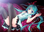  aqua_hair blue_eyes hatsune_miku ina_(inadahime) long_hair lying on_back petals skirt smile solo thighhighs twintails very_long_hair vocaloid world_is_mine_(vocaloid) 