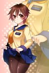  breasts brown_eyes brown_hair corpse_party medium_breasts nakashima_naomi onoe_junki panties panties_under_pantyhose pantyhose school_uniform short_hair skirt skirt_lift solo underwear 