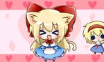  &gt;_&lt; :d :o alice_margatroid animal_ears apron blonde_hair blue_dress blush blush_stickers bow capelet cat_ears cat_tail chibi closed_eyes dress hair_bow hairband heart heart_background kemonomimi_mode large_bow long_hair open_mouth ritateo sash shanghai_doll short_hair smile solid_circle_eyes solo tail touhou waist_apron xd 