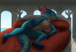  2018 anthro areola bed big_breasts breasts dragalia_lost dragon female lying mercury_(dragalia_lost) nipples nude on_bed on_side pink_areola pussy sea smile solo testowepiwko video_games water 