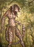  bodypaint breasts clothed clothing feline female half-dressed jungle leopard loincloth looking_at_viewer mammal nipples seskata skimpy snow_leopard solo topless tribal 