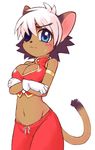  :{ alicia_priss animal_ears blush breasts cat_ears dark_skin eyepatch gloves medium_breasts multicolored_hair short_hair solo sotto sweat tail tail_concerto two-tone_hair white_hair 