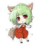  :o animal_ears ascot chibi dog_ears dog_tail green_hair kazami_yuuka kemonomimi_mode looking_at_viewer musashino_udon open_mouth outstretched_arms plaid plaid_skirt plaid_vest red_eyes simple_background skirt skirt_set solo standing tail touhou vest white_background 